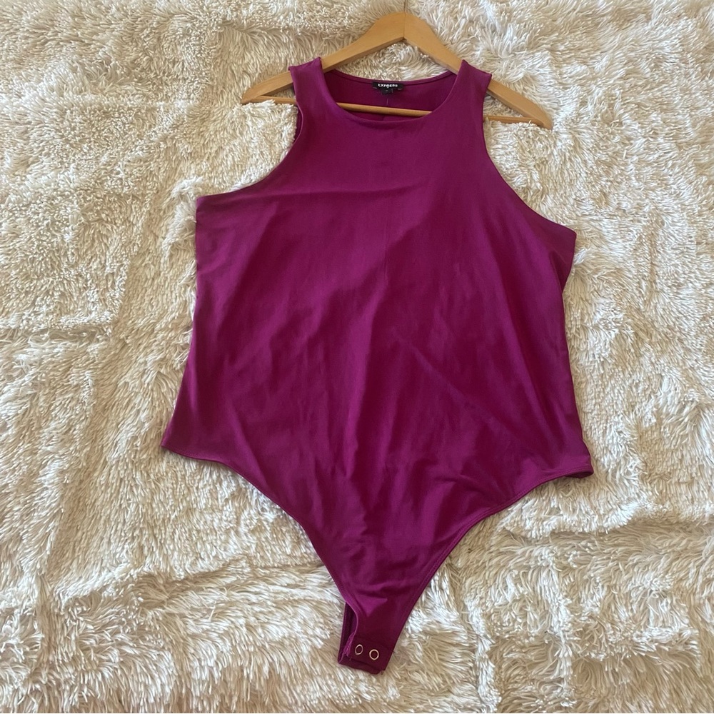Express Magenta Silky High Neck Thong Sleeveless Women's Bodycon Bodysuit - Picture 5 of 8